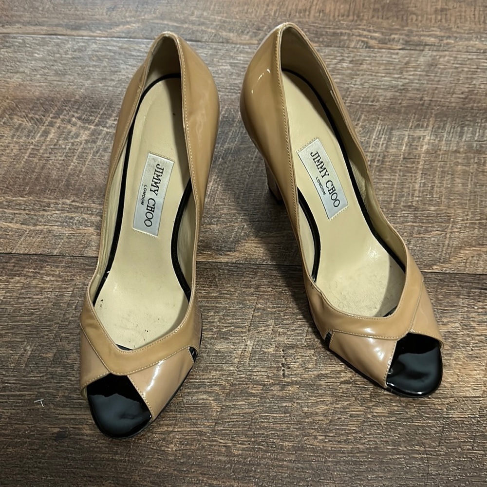 Jimmy Choo Patent Leather Open Toe Heels
